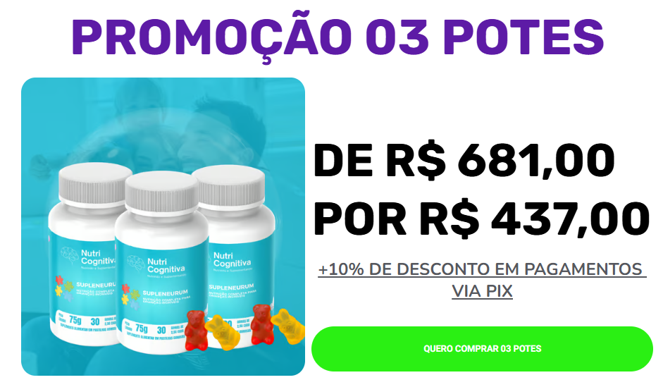 Kit com 3 potes de Supleneurum, solução eficaz para 3 meses de suporte nutricional, ajudando a melhorar o equilíbrio e a qualidade de vida